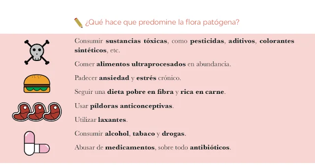 Comparativa de flora intestinal saludable frente a alterada