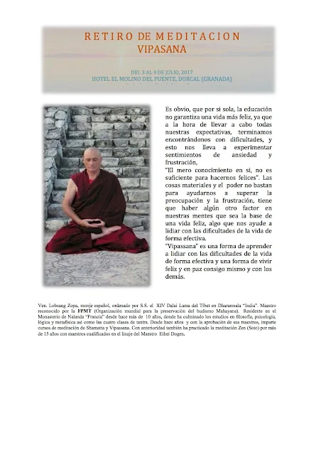 Retiro de Meditación con Ven Losang Zopa en Julio