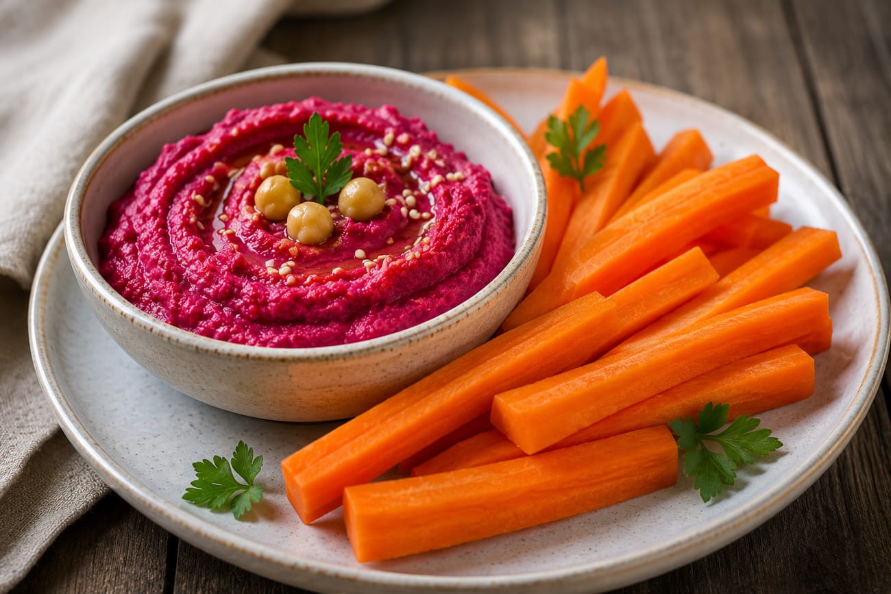 Snack de zanahoria con hummus de remolacha (por Eva Torres Martín)