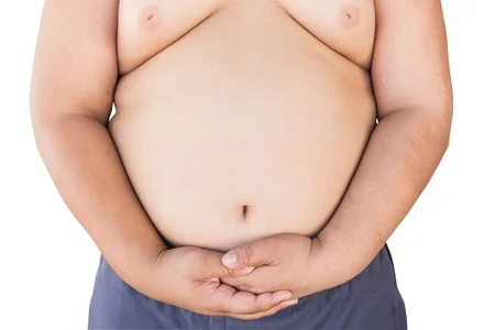 Ilustración sobre la obesidad infantil y la alimentación saludable en los colegios