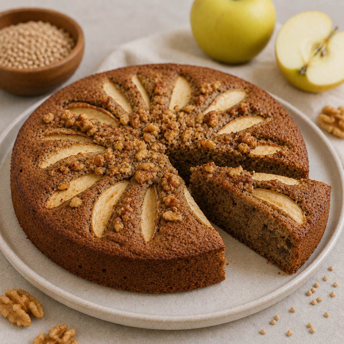 Bizcopan de trigo sarraceno, nueces y manzana (sin gluten)