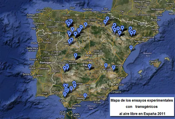 Localización de cultivos transgénicos en España 2011