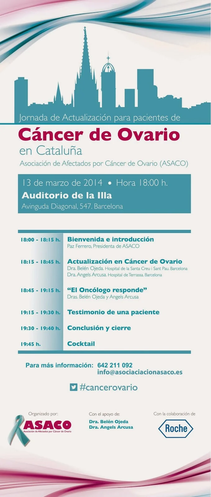 Presentación de ASACO en Cataluña: cáncer de ovario el 13 de marzo