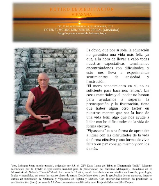 Próximo retiro de meditación impartidos por el monje Lobsang Zopa