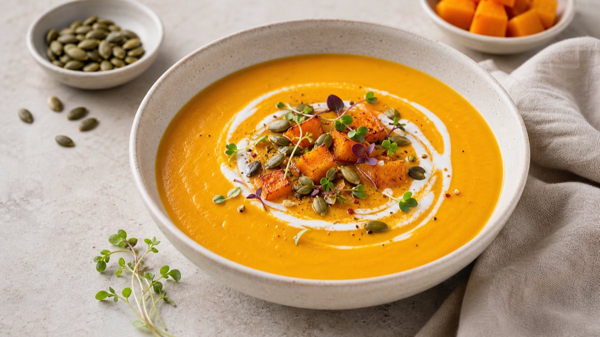 Crema fina de calabaza con guarnición por Montserrat Arias