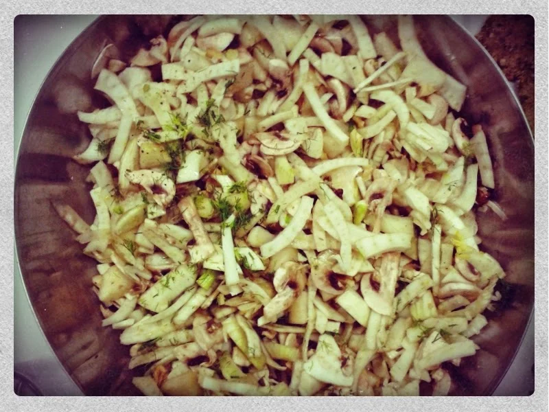 Ensalada de hinojo, pera y champis del blog Comer Feliz