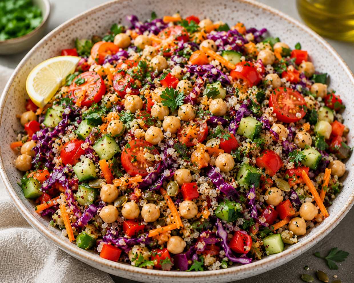 Ensalada multicolor con garbanzos y quinoa