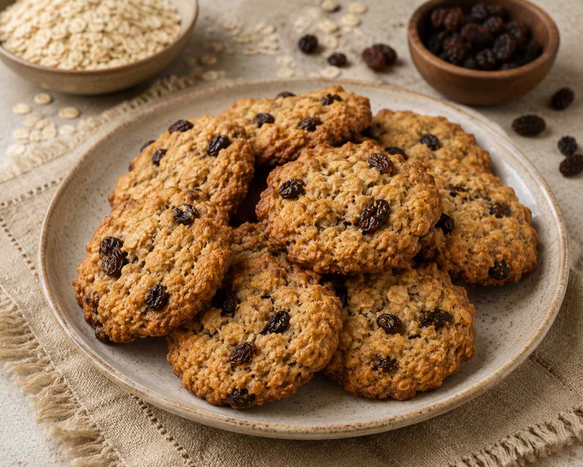 Galletas de avena veganas recién horneadas