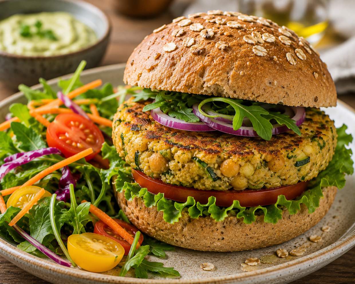 Hamburguesa de garbanzo, calabacín y avena