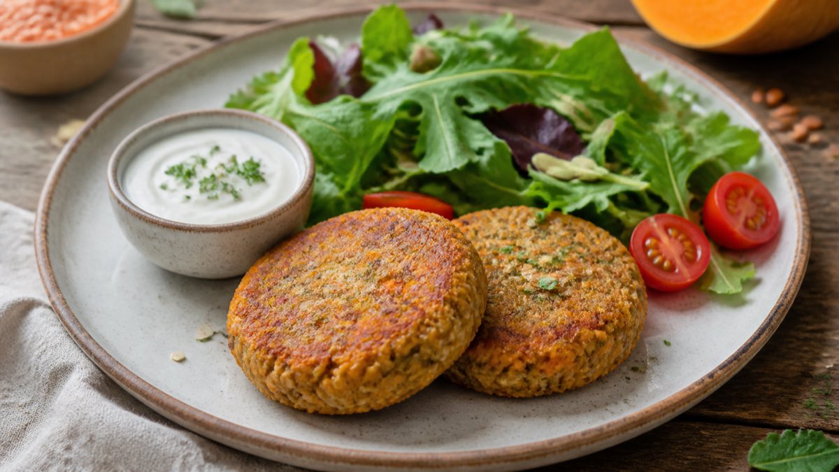 Hamburguesas de lentejas, calabaza y avena