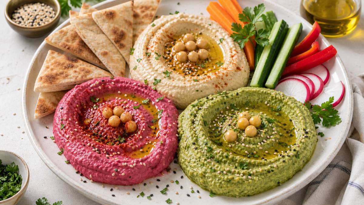 Hummus tricolor: tres versiones en un plato