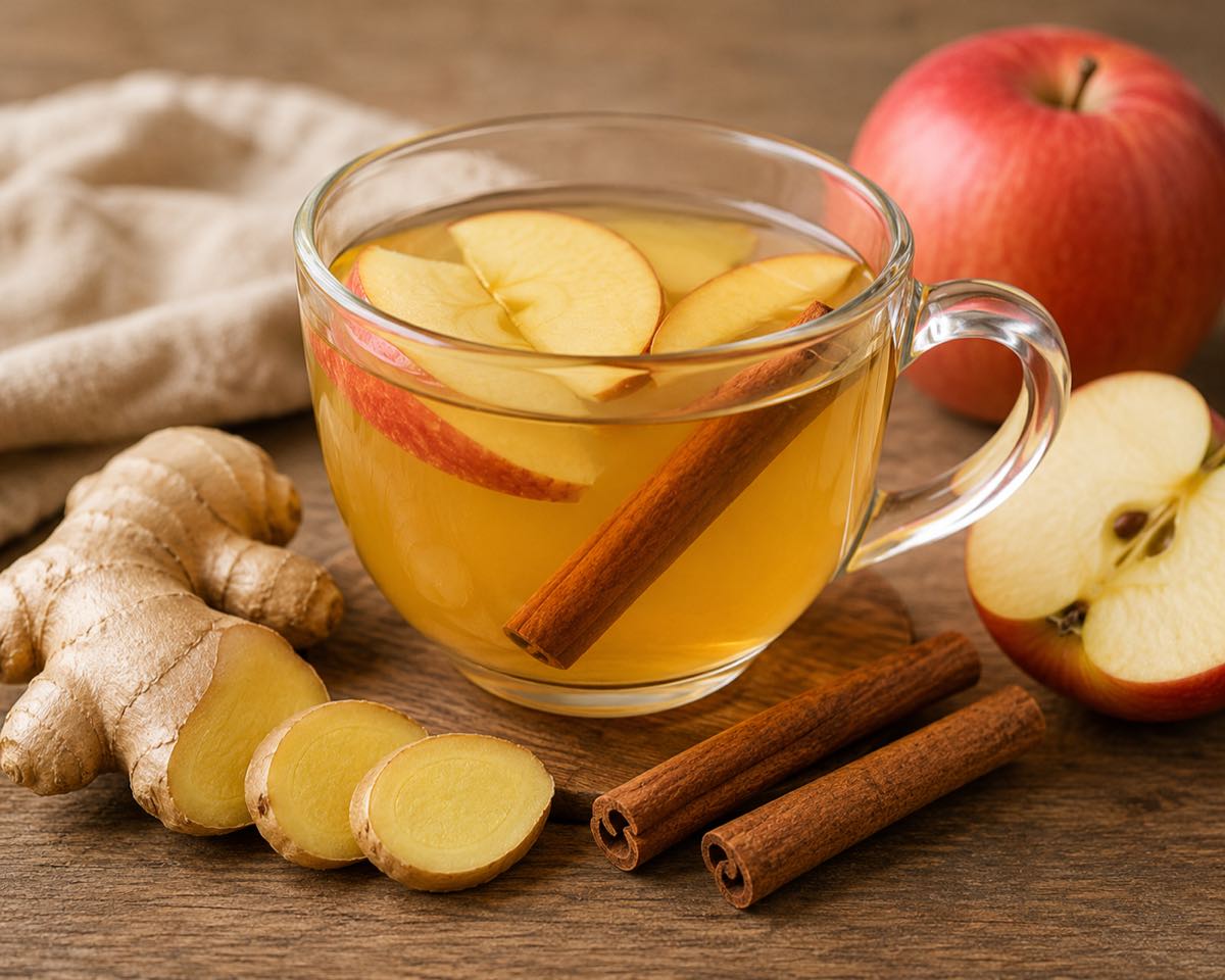 Taza de infusión de jengibre, canela y manzana