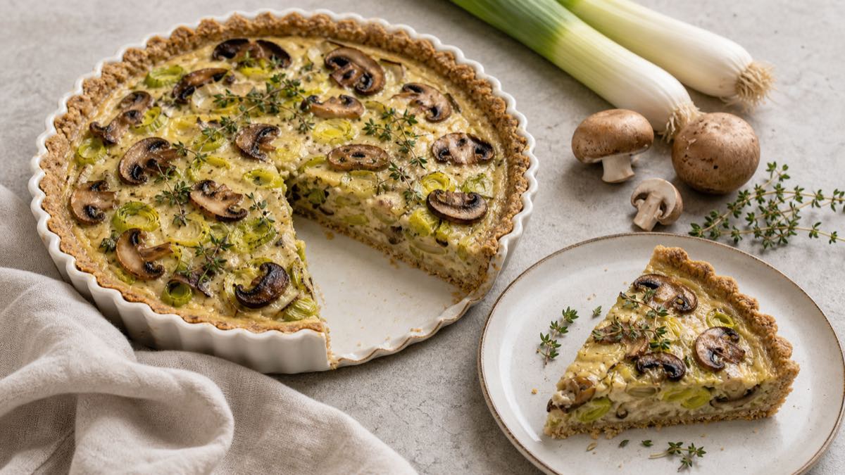 Quiche de avena con puerros y champiñones por Cristina Prieto