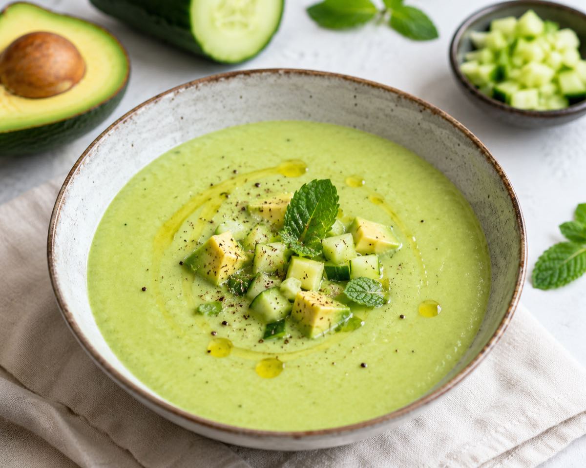 Sopa fría de pepino y aguacate