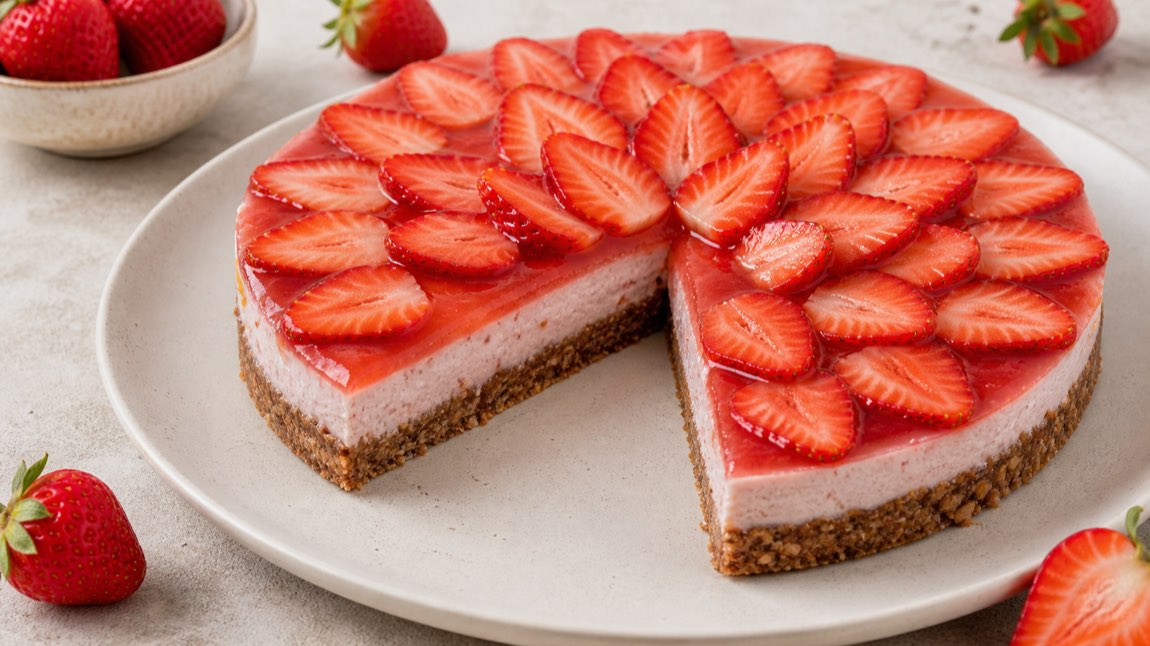 Tarta de fresas sin azúcar, sin huevo y sin harina